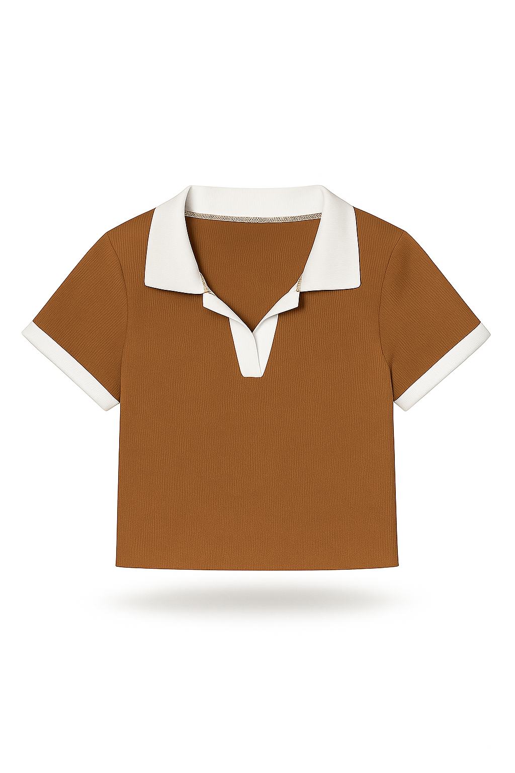 Coffee Brown Polo Neck Crop Tee