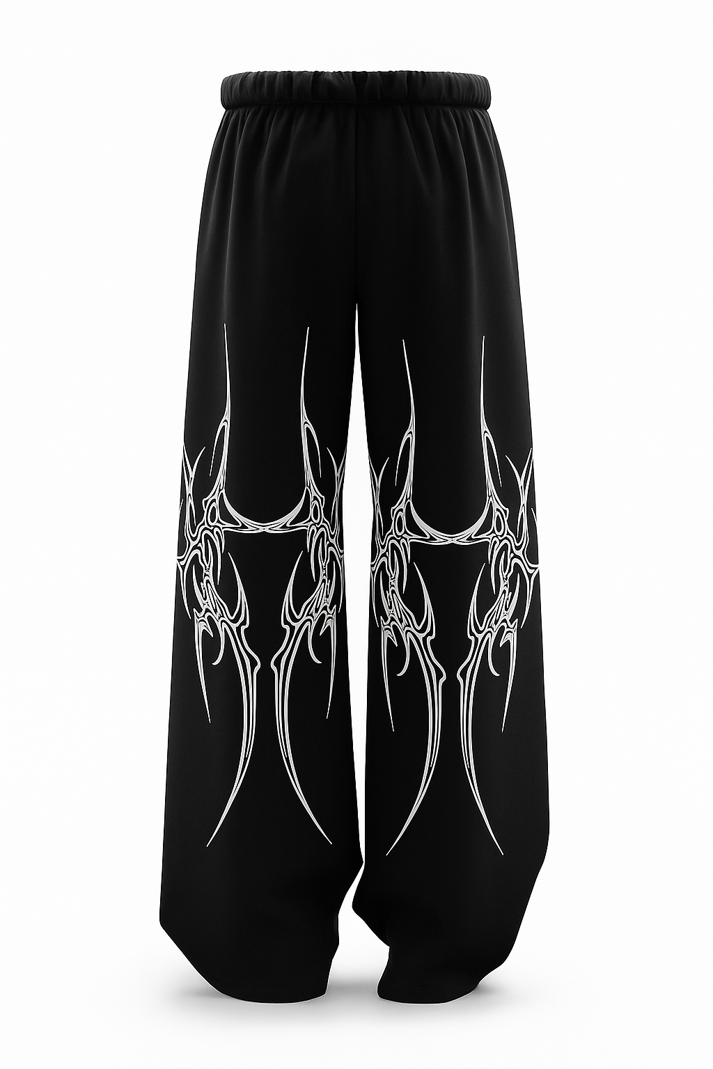 Black Tribal Flame Wide-Leg Pants