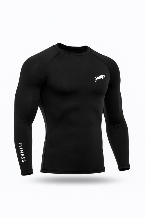 Black Performance Compression Fit Gym Top – Long Sleeve