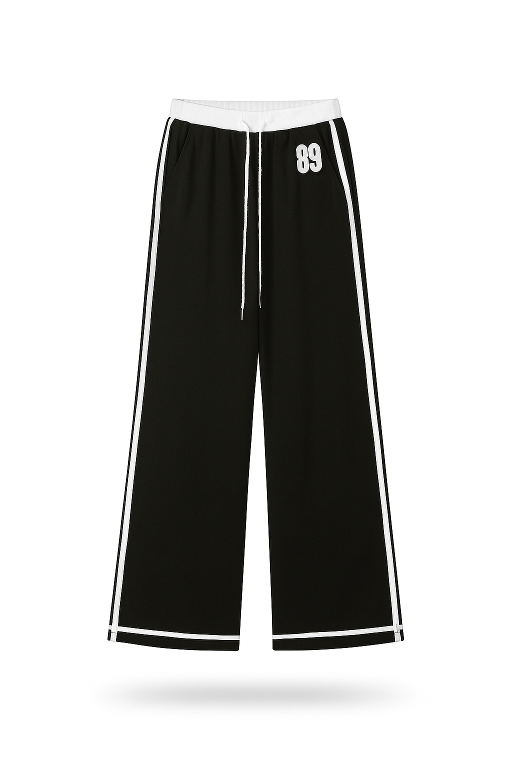 Varsity Vibe Wide-Leg Track Pants – Black & White